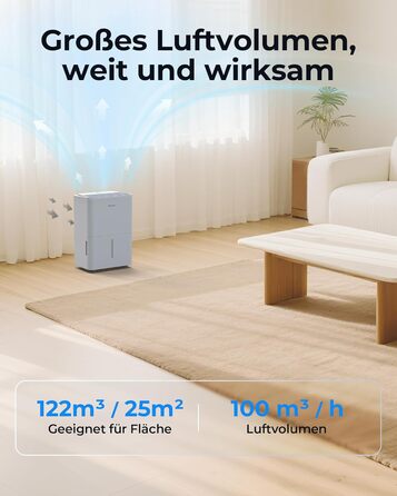 Електричний осушувач повітря Woleix 20L - для підвалу, кімнат до 150 м³/50 м², з таймером, фільтром та 1м шлангом, 10 років гарантії (2 шт.), продуктивність 12л/24г