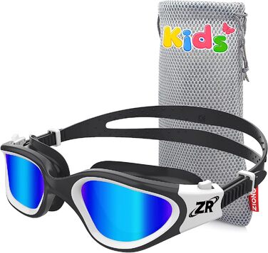 Дитячі плавальні окуляри ZIONOR, зручні дитячі плавальні окуляри G1MINI з поляризацією, плавальні окуляри для дівчаток і хлопчиків (від 3 до 14 років) із захистом від запотівання і ультрафіолетового випромінювання (форма А4-синя лінза-Біла)