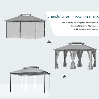 Садова альтанка Outsunny Gazebo 3x4 м з 6 бічними панелями, намет для вечірок, шатро з подвійним дахом, водонепроникний, темно-сірий для саду та заходів