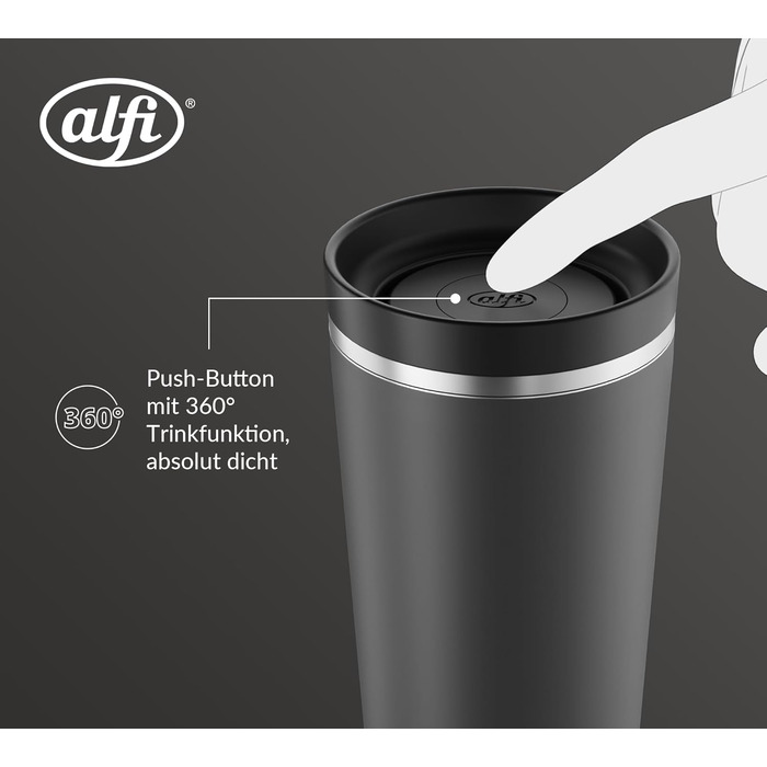 Термокружка Alfi ISO COFFEE MUG PRO, 0.38 л, нержавіюча сталь, для кави з собою, чорна