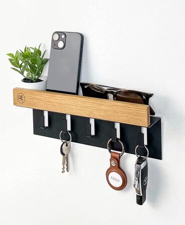 Брелок для ключів дерев'яний тримач для ключів чорний сталевий брелок для ключів органайзер для ключів з дуба з полицею-Ш
