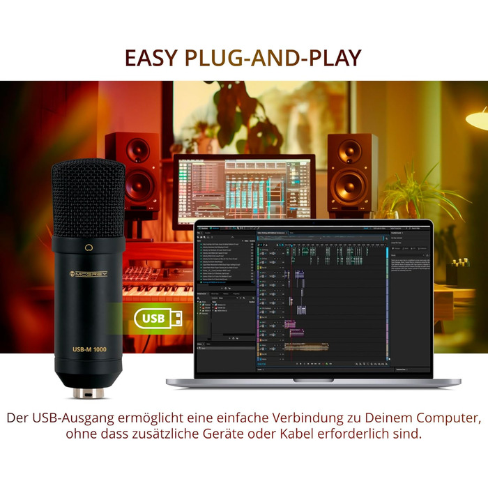 McGrey USB-M 1000 BK: Конденсаторний мікрофон для подкастів, стрімінгу та геймінгу. Чорний