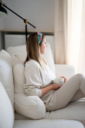 Підголовник Flumi з підлокітниками для читання, перегляду телевізора та відпочинку. Зручний підголовник для ліжка та дивана з знімним, пральним чохлом, наповнювач Foam, з ручкою для перенесення (Boucle Grey)