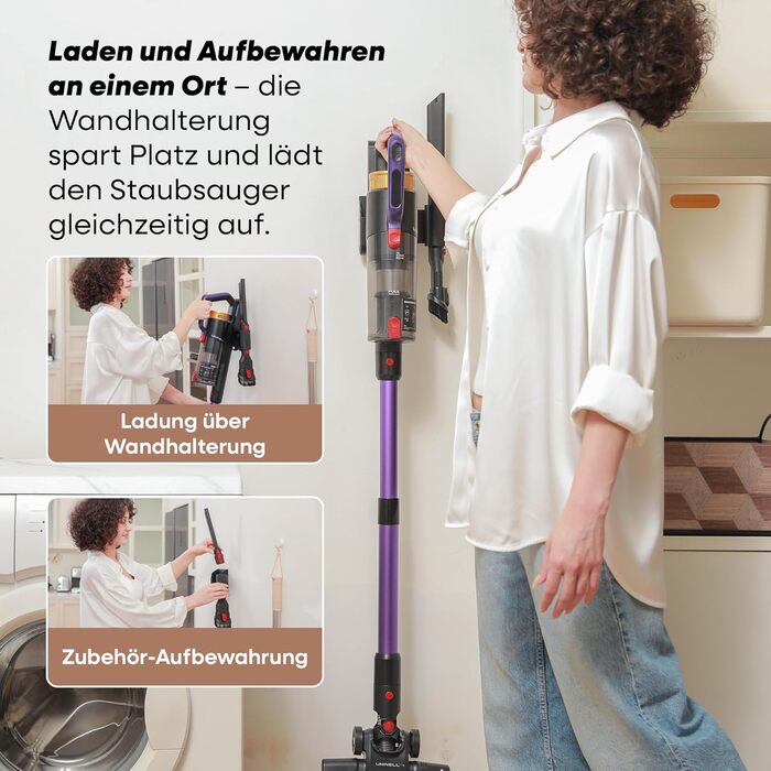 Бездротовий акумуляторний пилосос UNINELL HOME 48000Pa, 550W, 65 хвилин роботи, LED-дисплей, антизаплутувальна щітка, тиха робота, для килимів, твердих підлог та шерсті тварин (фіолетовий)