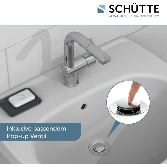 Змішувач для ванної SCHÜTTE 79710 LONDON з висувною лійкою, настінний, з донним клапаном, хром