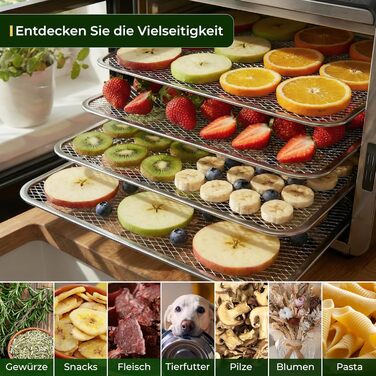 Сушарка для фруктів та овочів KRAMER W з таймером 24h та регулюванням температури 35-70°C, 5 висувних полиць, корпус з нержавіючої сталі, без BPA