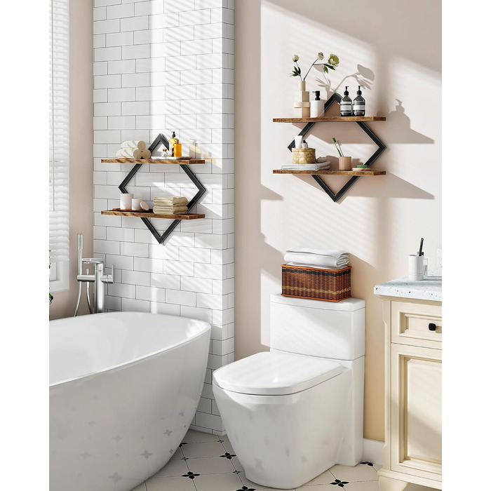 Набір плаваючих полиць Wandregal 2 шт, двоярусні настінні полиці в вітальню, спальню, кухню, офіс, коричневі та чорні DTBJ01P2BF