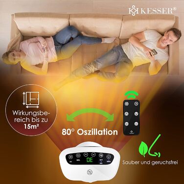 Обігрівач KESSER® 2000W з пультом керування, тихий, енергозберігаючий, керамічний, з осциляцією 80°, таймером 24 год, білий