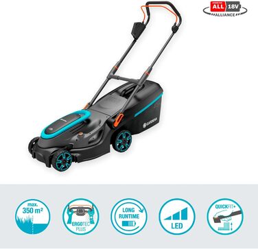 Акумуляторний газонокосарка Gardena PowerMax 37/36V P4A Ready-to-Use Set (14638-20) 37см, 350м², 45л, 2023