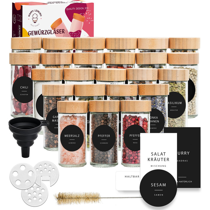 Набір баночок для спецій 24 шт. по 100 мл з бамбуковими кришками та етикетками | Набір для зберігання спецій, баночки для спецій, 24 шт.