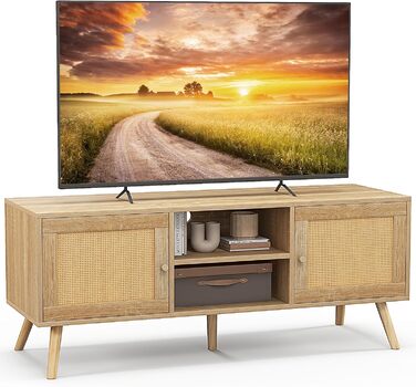 Тумба під телевізор GIANTEX 120x40x48.5 см з 2 дверцятами та відкритими полицями, для телевізорів до 55 дюймів