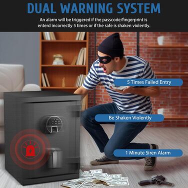 Biometричний сейф WASJOYE з захистом від вогню: відбиток пальця, цифрова клавіатура, USB-зарядка, 40L, для дому, офісу, готелю