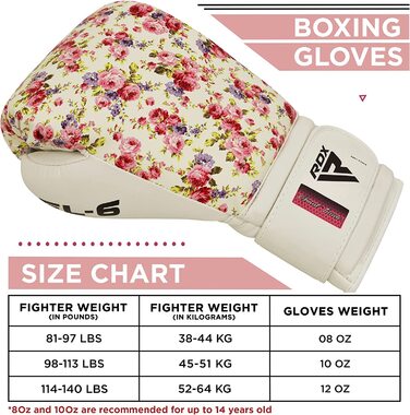 Жіночі боксерські рукавички RDX, спаринг з тайського боксу, боксерські рукавички зі шкіри Майя Хіде, боксерська груша, боксерські рукавички для тренувань з бойових мистецтв ММА 8 10 12 унцій (білий, 10 унцій)