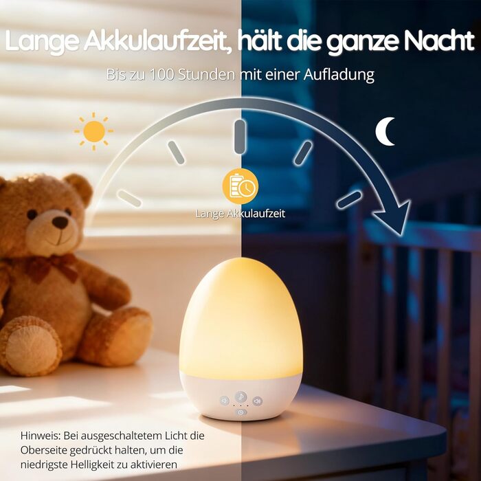 Нічник дитячий JolyWell з генератором білого шуму, RGB підсвічування, 3 режими температури, димер, 18 звуків, таймер, USB-C зарядка