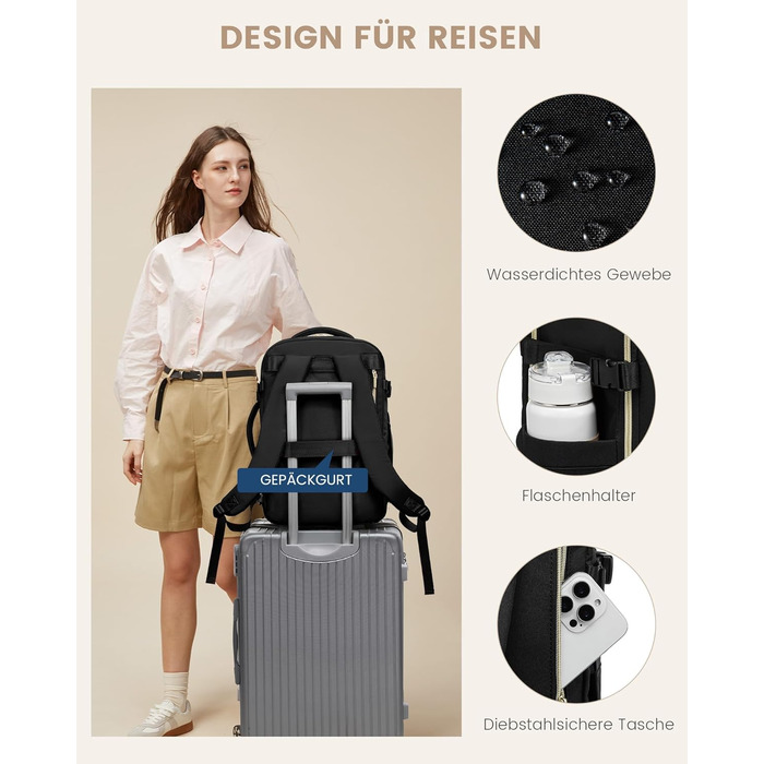 LOVEVOOK Рюкзак ручної поклажі, 40L, 17.3 дюйми, для подорожей та бізнесу, водонепроникний, 45x30x20 см, кольори: зелений, бежевий, чорний