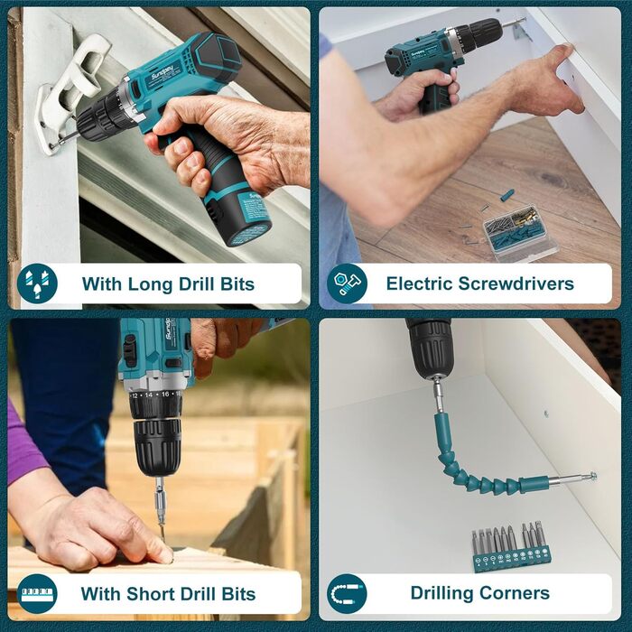 Набір інструментів Sundpey 206 предметів з акумуляторною викруткою 12V для дому та ремонту (синій)