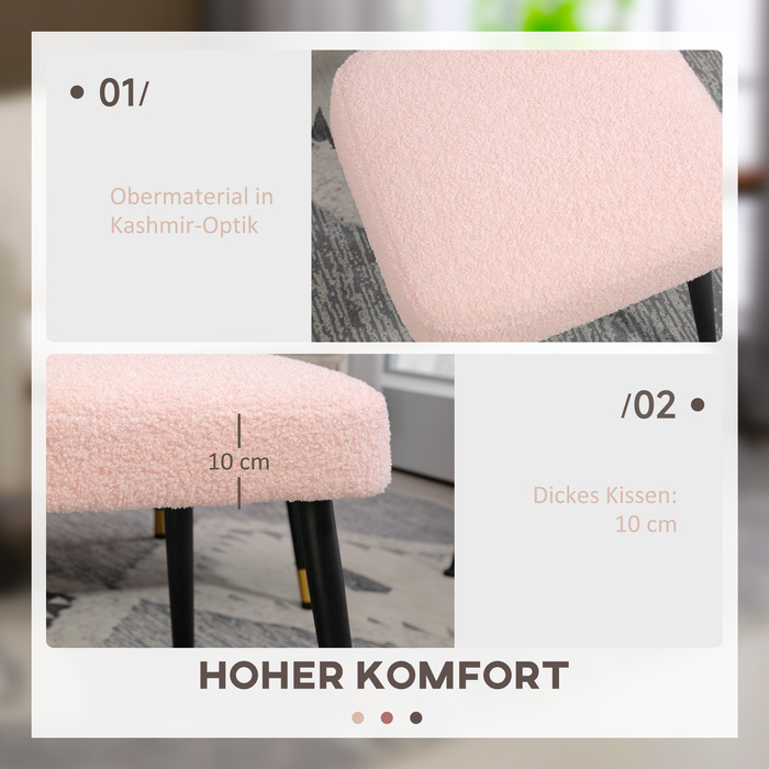 HOMCOM Footstool Квадратний табурет рожевого кольору з кашеміровим виглядом і сталевими ніжками, ідеальна підставка для ніг для вітальні та спальні
