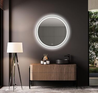 LED дзеркало для ванної кімнати Home Glow круглої форми 80 см з підсвічуванням, антизапарювання, сенсорним вимикачем та металевим каркасом (срібний)