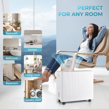 EUHOMY Електричний осушувач повітря 12L - для спальні/ванної/підвалу, тихий та економічний, 3 режими, автоматичне відтавання, шланг, фільтр, таймер, 12л/день, для 122м³/25м²