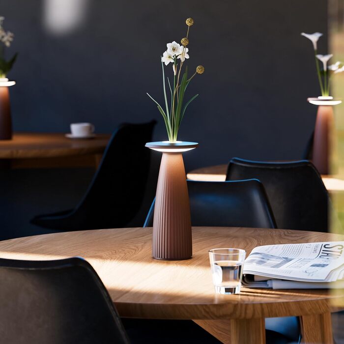 LED-лампа SIGOR Nuflair з вазою для квітів - бездротова, диммувана, для дому та саду, IP54, 24 см, 12 годин роботи, колір: іржаво-коричневий