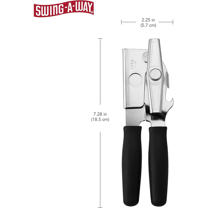 Swing-A-Way Портативний відкривачка для банок з ергономічною ручкою та відкривачка для пляшок, чорний