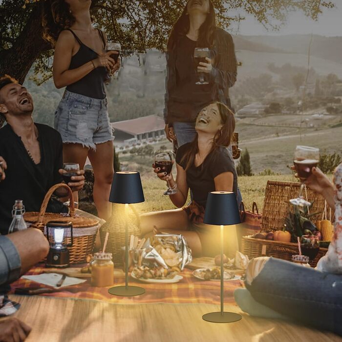 Бездротова настільна лампа MALUX з торканням, регульоване тепле біле світло 2700K-4000K, металева, LED, акумуляторна, водонепроникна IP54, для саду, їдальні, спальні, робочого кабінету, балкону, готелю (темно-сірий) (тепле чорне*2)