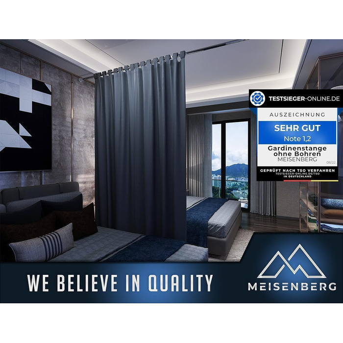 Штанга для душу без свердління 160-210 см, Ø 32 мм, штанга для завіс з кріпленнями - клямки, для ванної кімнати, кухні та міжкімнатних перегородок (210-260 см, нержавіюча сталь срібна)