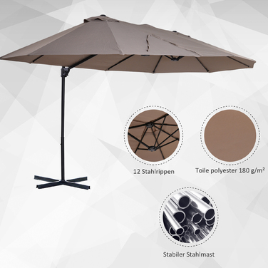 Outsunny Double Parasol Centilever Parasol Double Parasol з регульованим садовим парасолькою Sunshade Metal Brown 440 x 270 x 250 см