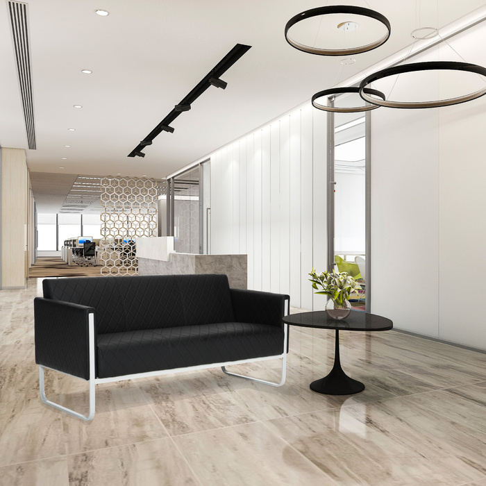 Диван для відпочинку ARUBA STEP, каркас біло-сірий, штучна шкіра, 3-місний, чорний, hjh OFFICE