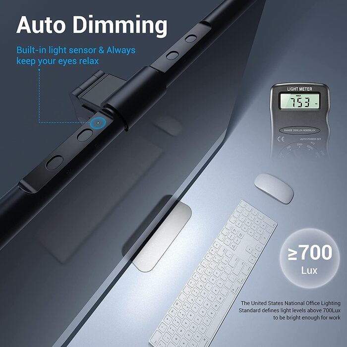 LED лампа для монітора Quntis 52 см з сенсорним керуванням, регулюванням яскравості та температури кольору, захистом від синього світла