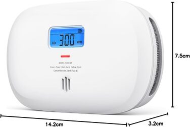 Детектор чадного газу X-Sense, сертифікований TÜV Rheinland, датчик на 10 років, з змінною батареєю та цифровим дисплеєм, кнопка тестування, автономний, білий