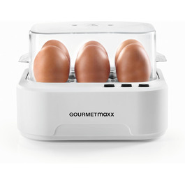 Електричний яйцеварка Gourmetmaxx на 6 яєць зі звуковим сповіщенням | Яйцеварка з функцією діркопроколювача, мірним стаканом та голосовим оповіщенням | 3 ступені нагріву для ідеально зварених яєць | Легке очищення та зручне використання