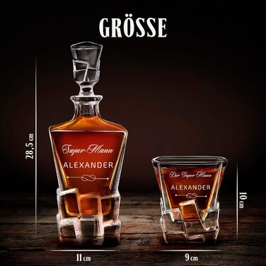 Мавертон Карафа для віскі 950 мл + Набір з 6 склянок для віскі з гравіюванням - Декантер для віскі - Подарунок на Різдво - Люксовий дизайн - Крісталльне скло - для чоловіків на день народження