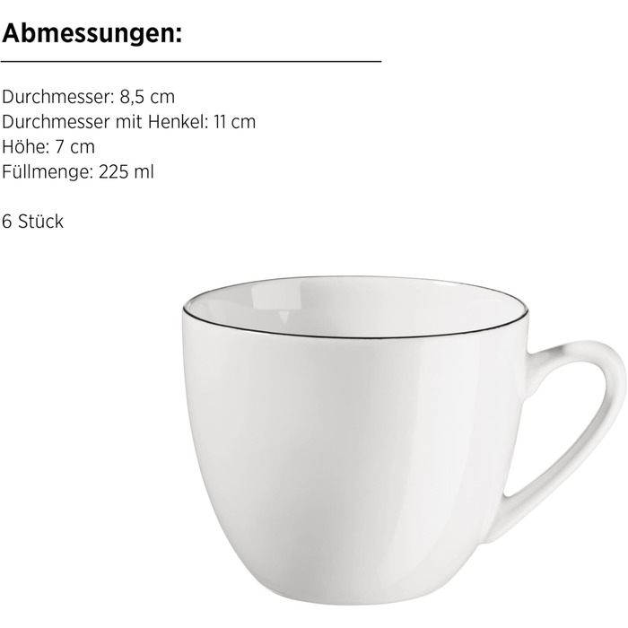 MÄSER Felise: Елегантний кавовий сервіз на 6 осіб, порцеляна, чорний кант