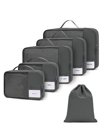 Набір органайзерів для валізи ECOHUB, 6 предметів, дорожні компресійні сумки з ID-тегами з перероблених матеріалів, дихаючі органайзери для подорожей та рюкзака, темно-сірі