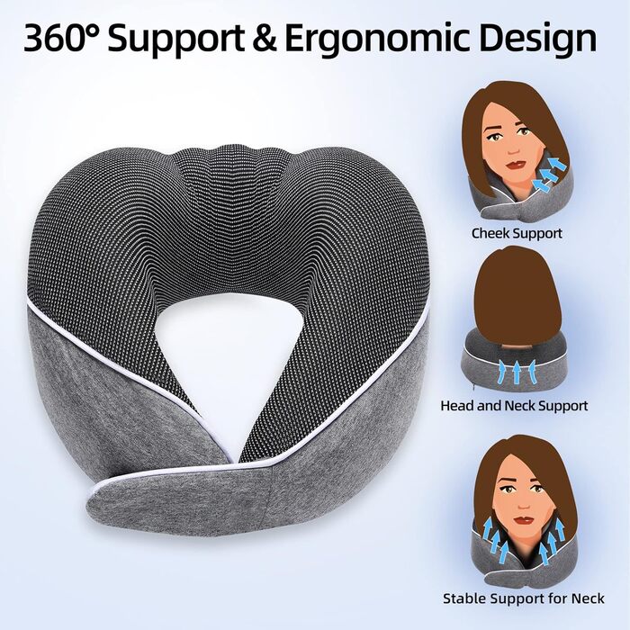 Подушка для шиї Homiee, ортопедична, з memory foam, для подорожей (сіра)