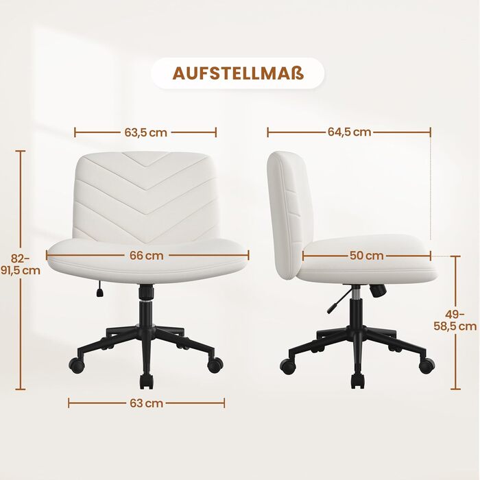 Крісло офісне Yaheetech з колесами, регульоване по висоті, з широким сидінням та середньою спинкою, для офісу та спальні, бежеве