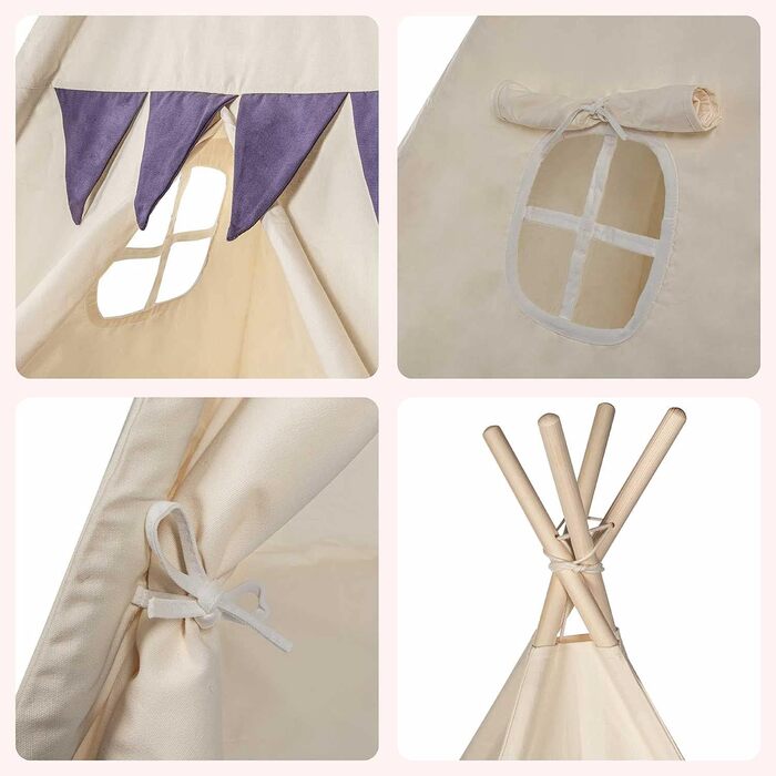 Дитячий намет-типі з натуральних матеріалів Kinder-Spielzelt Tipi - ідеальний подарунок для дитячої кімнати. Намет з бавовни та дерева для гри в приміщенні та на вулиці (Бежевий)