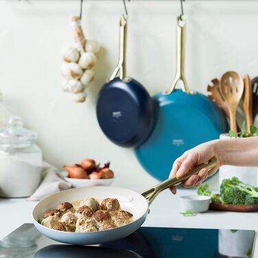 Набір сковорідок GreenPan Shades з керамічним антипригарним покриттям, 3 шт., діаметр 20/24/28 см, без PFAS, для індукційних плит, з ручками з нержавіючої сталі, придатні для миття в посудомийній машині та для використання в духовці, колір Terra (блакитни