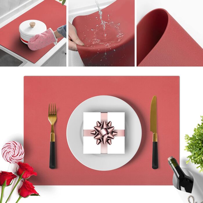 Силіконові підставки під тарілки, овальні, набір 4 шт., неслизькі, водонепроникні, термостійкі, для тераси (бордовий)