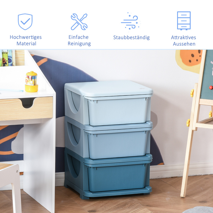 HOMCOM органайзер для іграшок, 3 ящики, комод для дитячої кімнати, невеликий шафчик для іграшок, блакитний