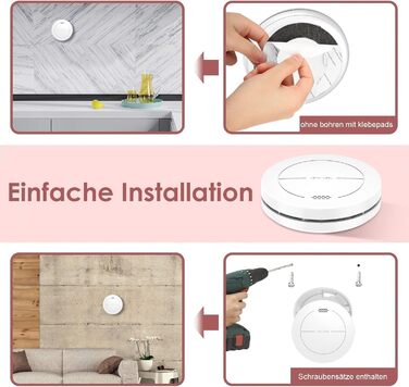 Набір датчиків диму Rauchmelder 6 шт. без LED, з батареєю на 10 років, клейкими панелями, функцією вимкнення звуку, 85 дБ, автономний, для дому