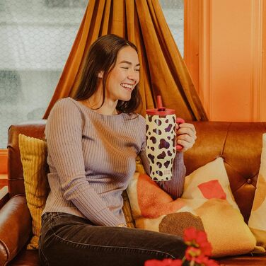 Термокружка-пляшка 900 мл з нержавіючої сталі з ручкою та трубочкою – без BPA, подвійні стінки, не протікає – для подорожей, офісу, університету, спорту та як подарунок (з принтом 