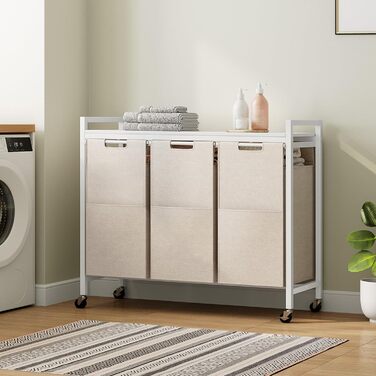 Кошик для білизни HOOBRO з 3 відділеннями, 119 л, білий, на колесах