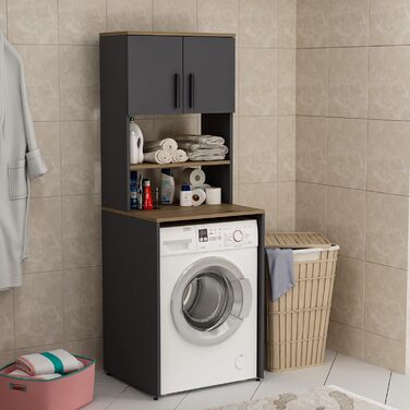 Шафа для пральної машини Homidea MIA - висока шафа для ванної кімнати - настінний шкаф для пральної машини та сушилки для білизни для кухні та ванної кімнати 182.1 x 65 x 60 см (Антрацит/Дуб) Антрацит / Дуб