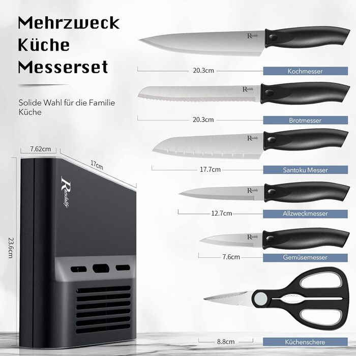 Набір ножів кухарських 7 предметів з бруском, кухонний набір ножів, ножа, ножиці, брусок для нарізки м'яса/овочів/фруктів, для нарізання, кубиків, шинкування (сріблястий)