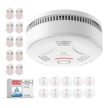 Датчик диму X-Sense з батареєю на 10 років та магнітним кріпленням, 10 шт. (SD11), сертифікат TÜV Rheinland, функція вимкнення звуку та самотестування, білий