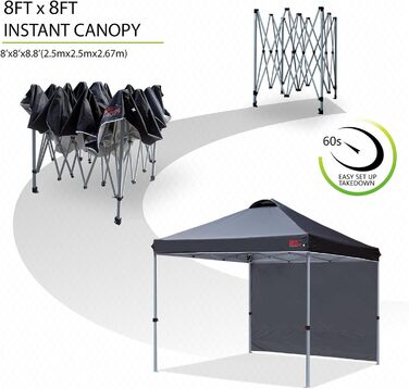 Павільйон MasterCanopy 2,5x2,5 м, складаний, з 1 стінкою, для ринку, саду, двору, чорний
