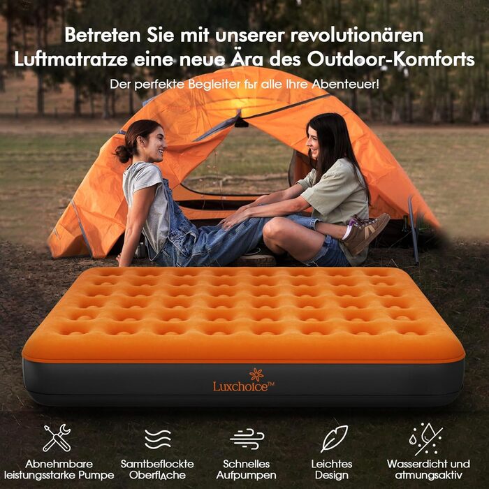 Надувна матрац Luxchoice з самонадувною системою та портативним насосом. Двоспальне ліжко для кемпінгу, подорожей та дому. Розмір 203x152x22 см, вантажопідйомність 250 кг