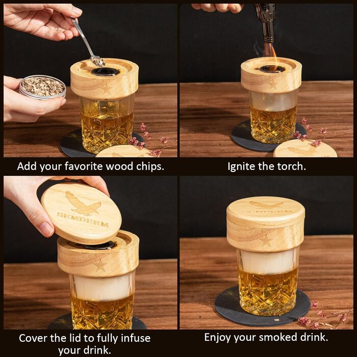 Набір для копчення віскі, ретро-дизайн, з ліхтариком, 6 смакових стружок, 2 склянки, 2 форми для льоду, коктейльний набір для копчення, подарунок для чоловіків, батька, набір для копчення бурбону